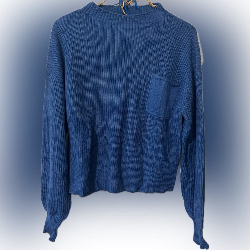 Zesica - Blue Ribbed Crew Neck Sweater